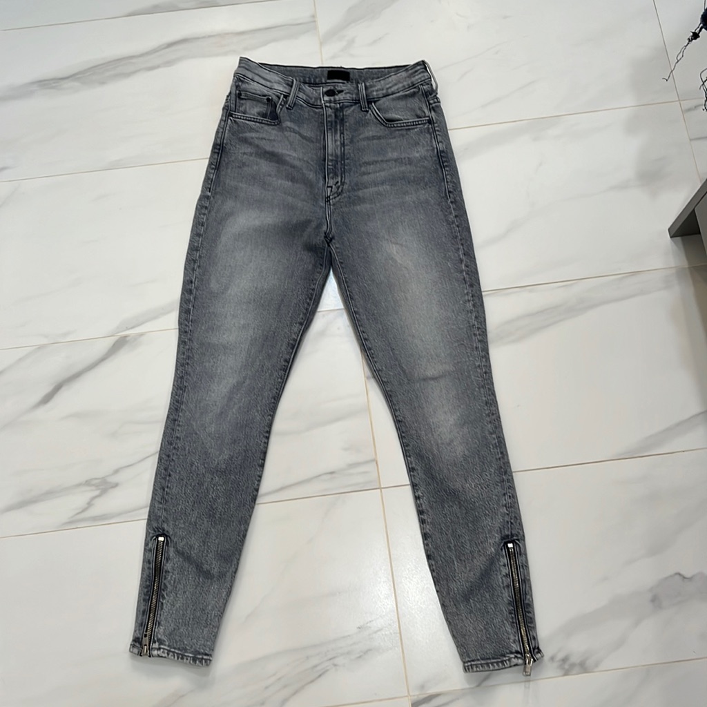 Mother Gray High Rise Jeans With Distinctive Ankle Details